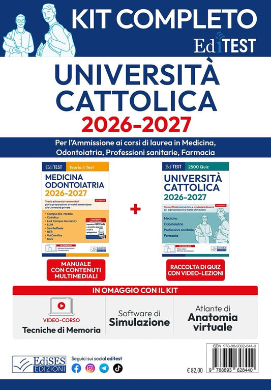 EdiTest - Kit Completo Università Cattolica 2026 / 2027 - Medicina, Odontoiatria, Professioni Sanitarie, Farmacia - Manuale teoria + 2500 quiz ( Con Software di simulazione e libro digitale Superare la prova a test )