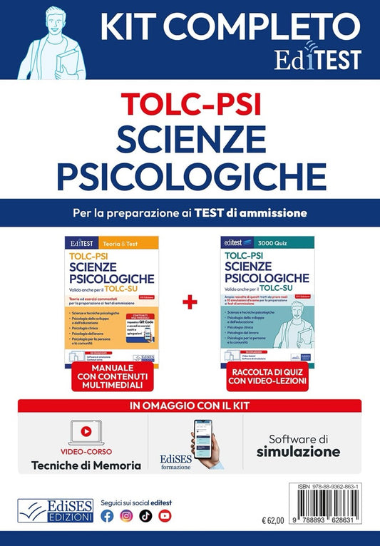 EdiTest TOLC - PSI Scienze psicologiche 2026 / 2027 - Kit completo per la preparazione ai testi di ammissione - Teoria + Esercizi svolti + Quiz + Simulazioni d' esame - Con video lezioni e software di simulazione