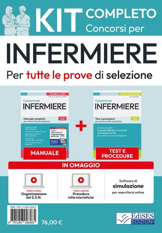 Kit completo concorsi per infermiere - Per tutte le prove di selezione - Manuale di teoria + Test e procedure - Con video corso e Software di simulazione